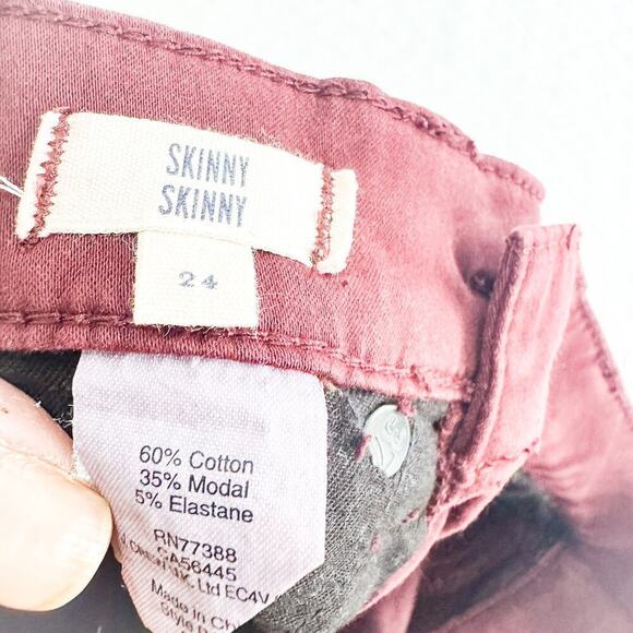 Madewell Skinny Skinny Burgundy Denim Jeans Colored Pants Size 24 - Picture 6 of 7